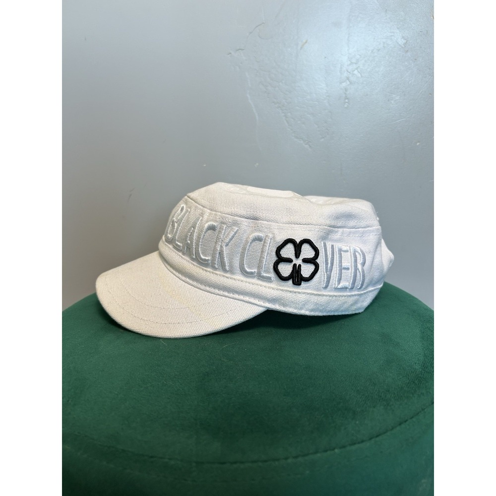 Black Clover White Adjustable Cadet Cap Live Lucky Embroidered Logo - Y2K Cap